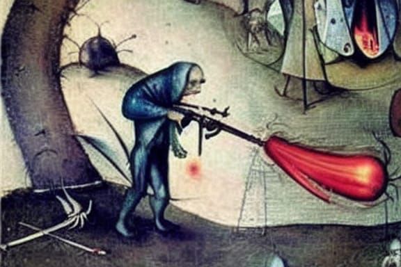 Humanoid with Flamethrower in Bosch Style