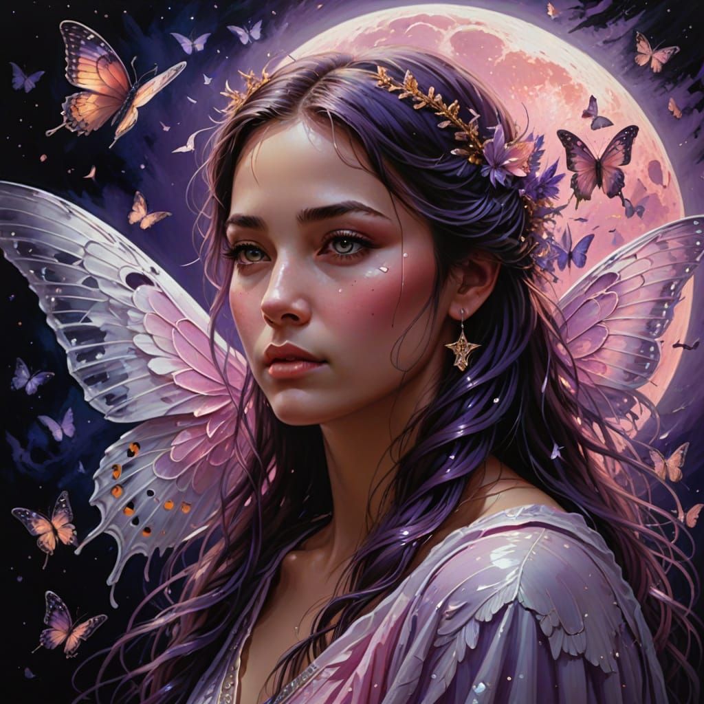 Ethereal Woman Prays Under Glowing Moon