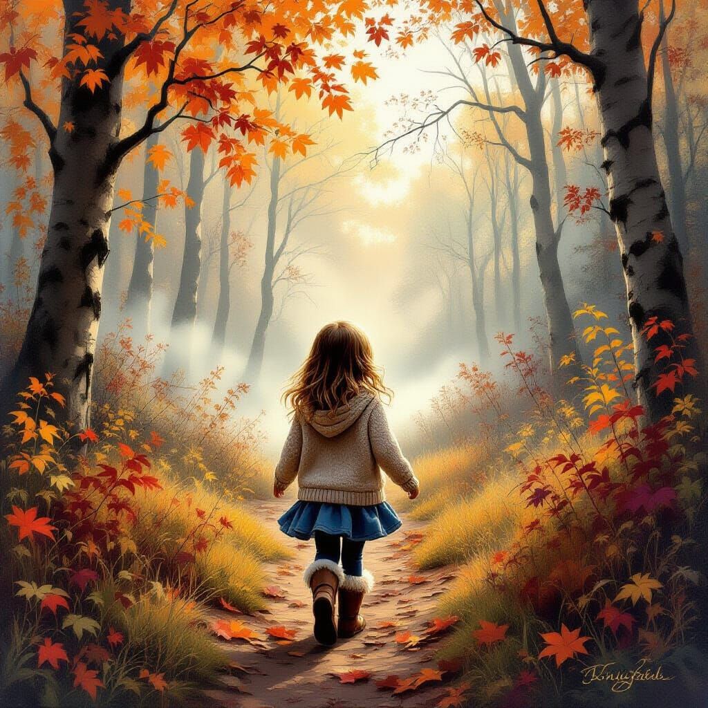 Girl in Autumn Woods, Whimsical Fantasy Art
