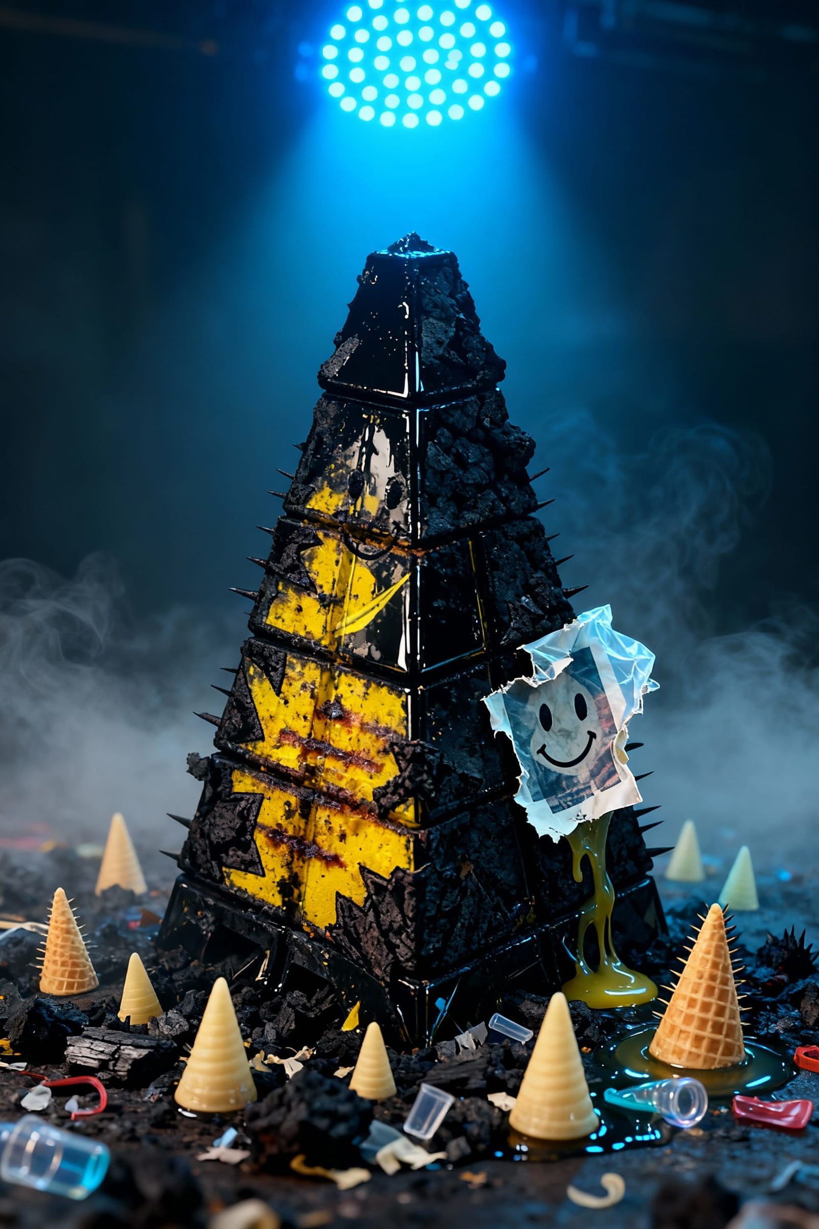 Char-Grilled Pyramid Diorama in Hyper-Realistic CGI Style