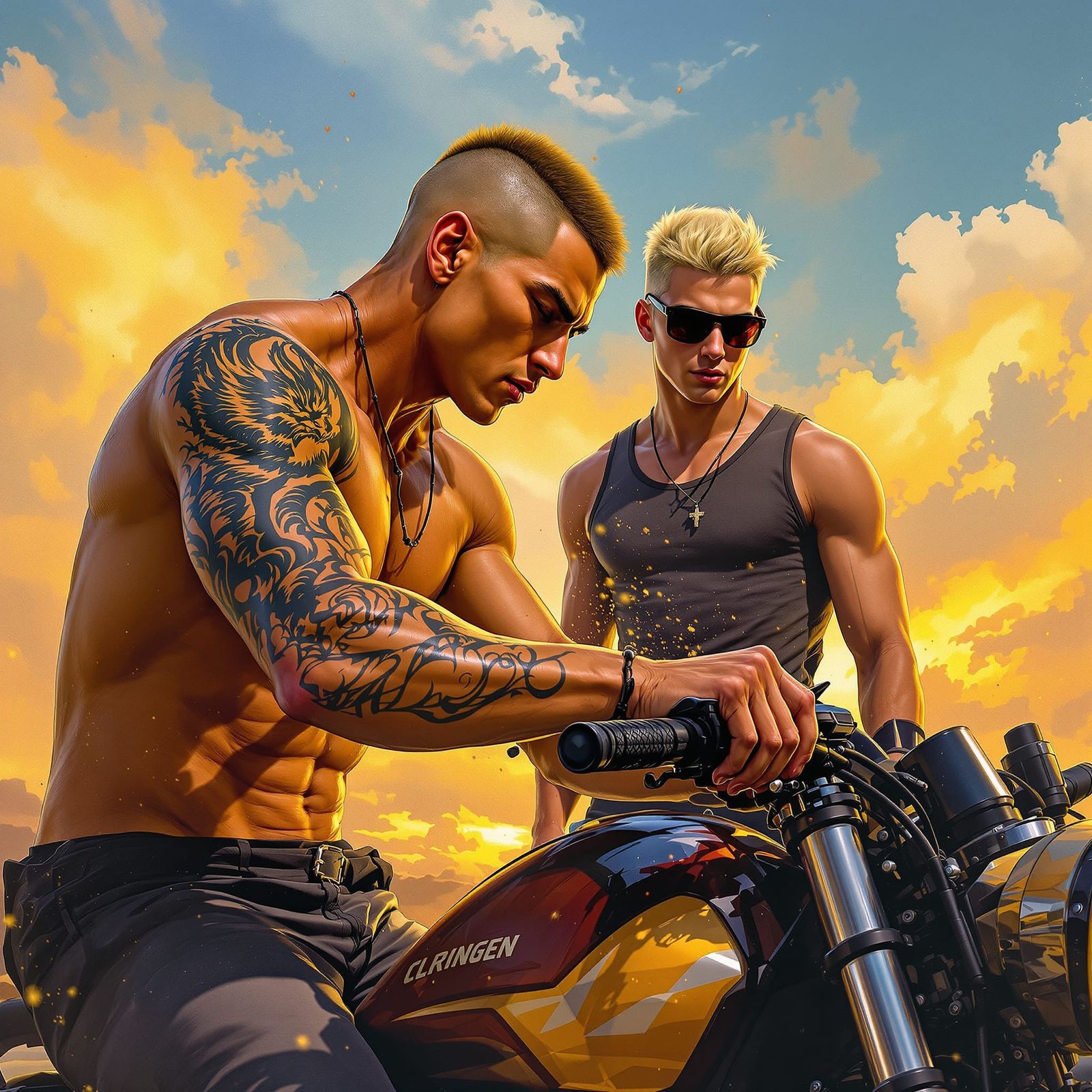 Athlete Tuning Motorcycle With Boyfriend Watching