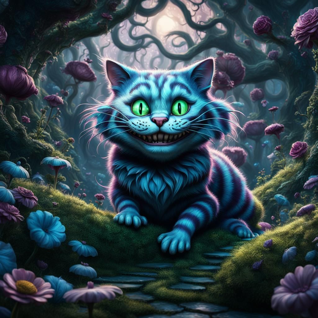 Cheshire Cat in Wonderland: Detailed Fantasy Art