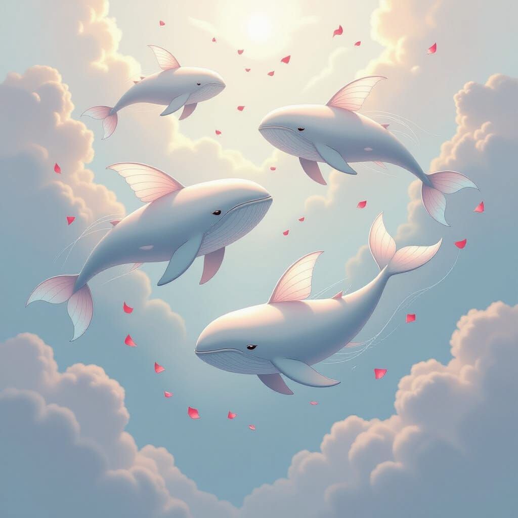 Sky-Whales Swim Through Air Leaving Petal Trails