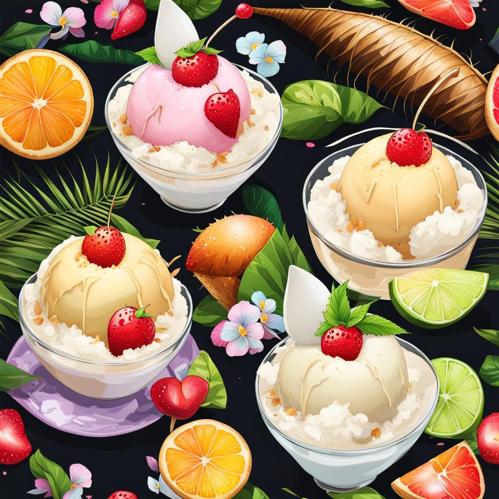 Anime Thai Coconut Ice Cream Illustration