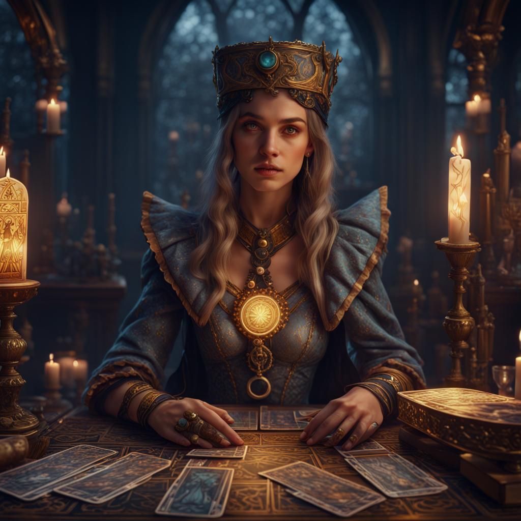 Tarot Card Reader Girl in Detailed Matte Painting
