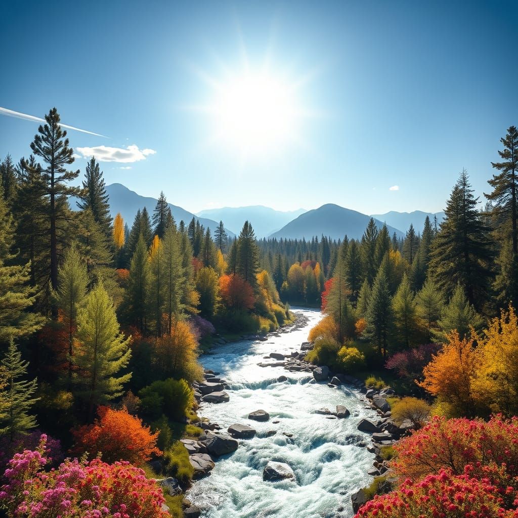 Vibrant Summer Landscape with Rushing River