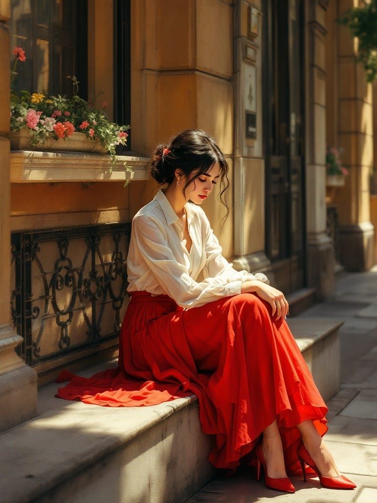 Timeless European Beauty Lost in Thought