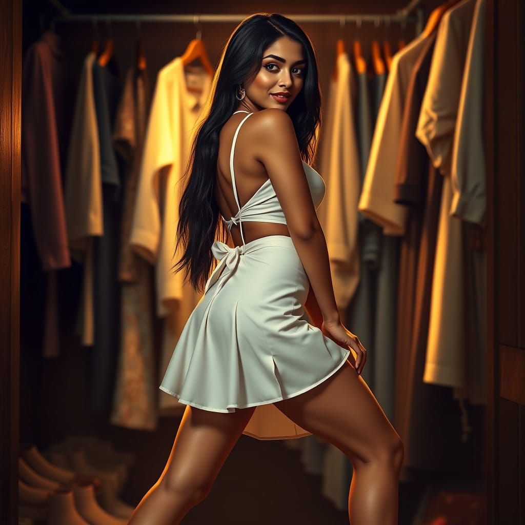 Sultry Indian Pin-Up in French-Maid Uniform