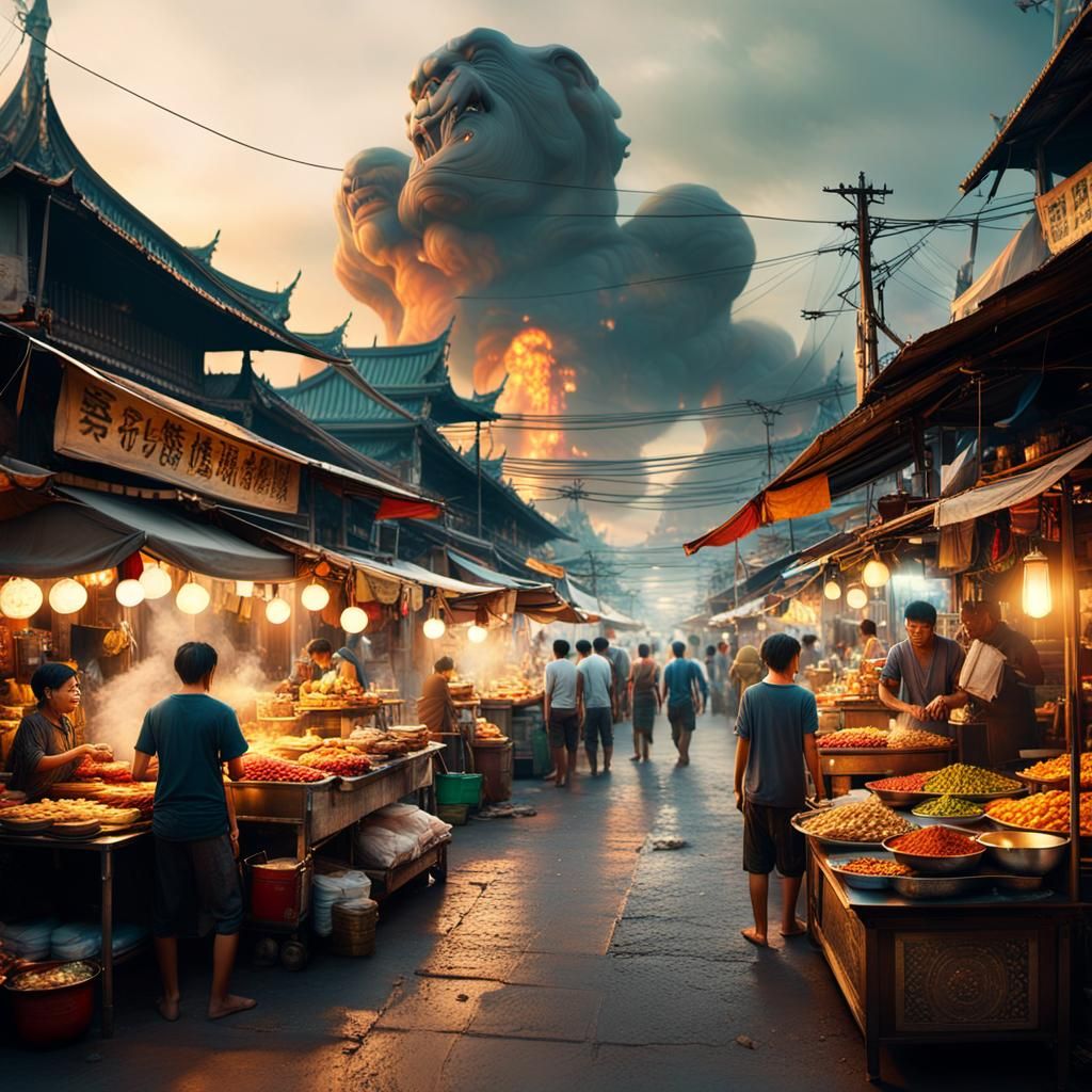 Vibrant Thai Street Food Market at Dusk