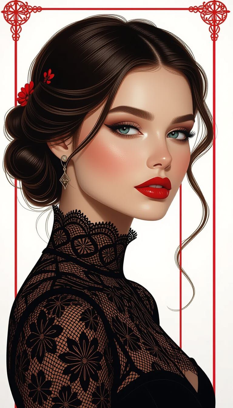 Beautiful Woman in Lace: Art Nouveau Portrait