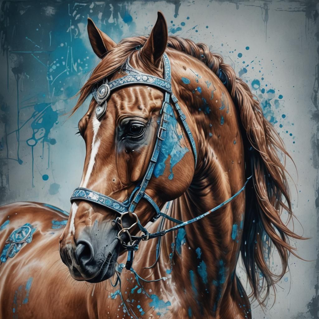 Copper Horse Portrait with Diamonds in Pencil Art
