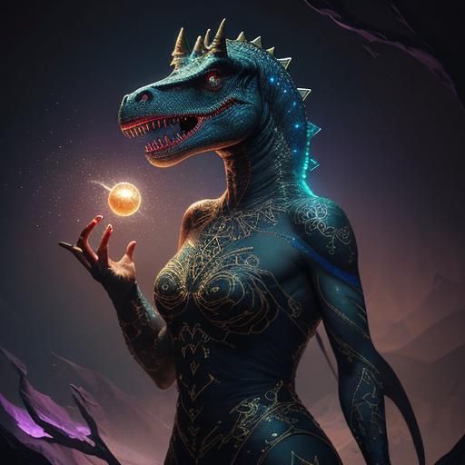 Surrealist Dinosaur in Whimsical, Luxurious Attire