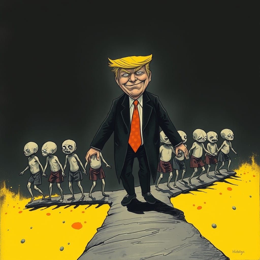 Surrealistic Nightmare: Trump Monstrously Treads on Children...