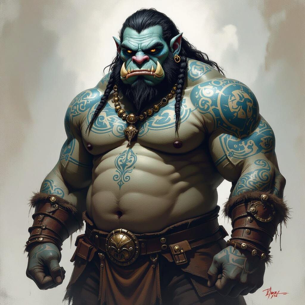 Ogre-like Figure with Tattoos in Gritty Style