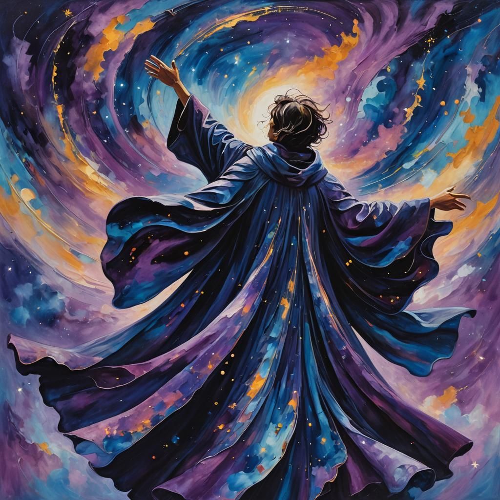 Abstract Expressionism: Dancing Figure in Starry Night