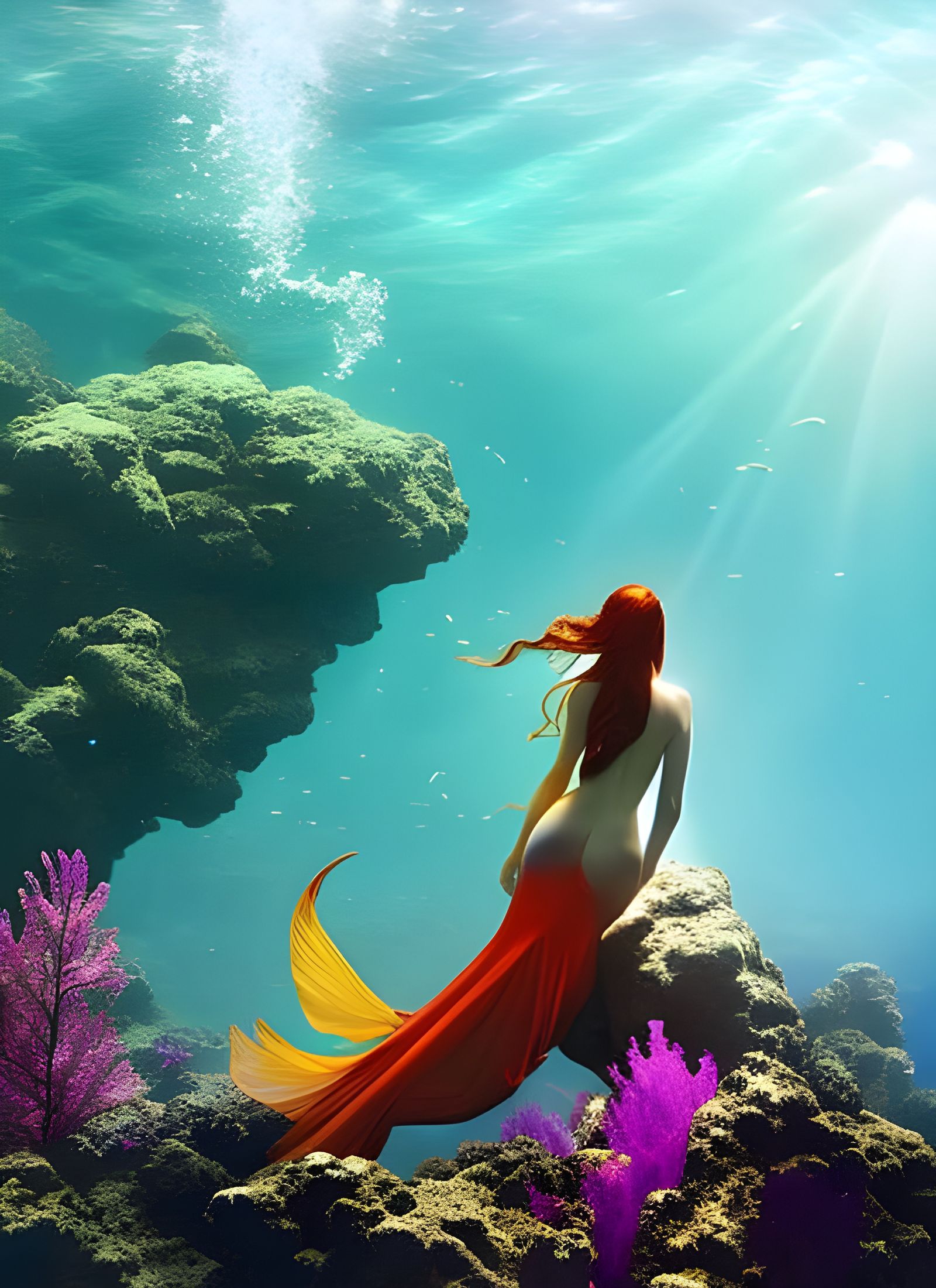 Underwater Mermaid with Coral Reef in Astral Style