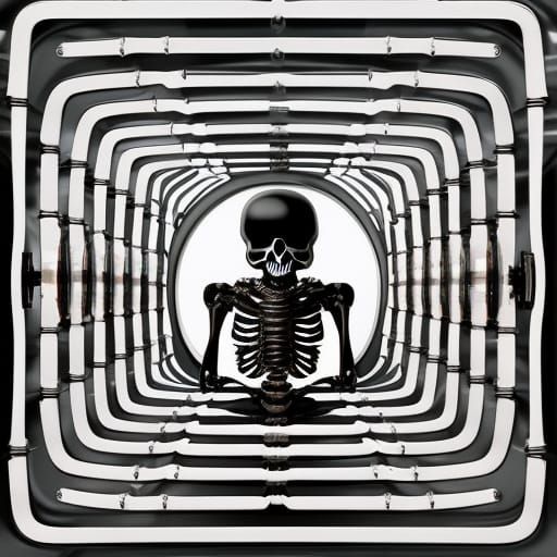 Synthwave Clockwork Brains Skeleton: Detailed Mechanized Art