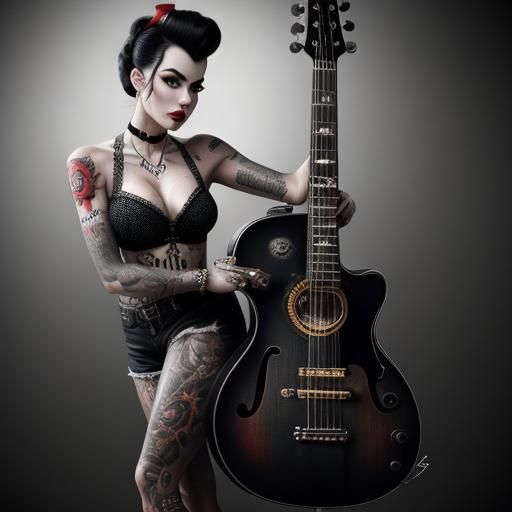 Rockabilly Tattoo Girl in Hyperrealistic Style