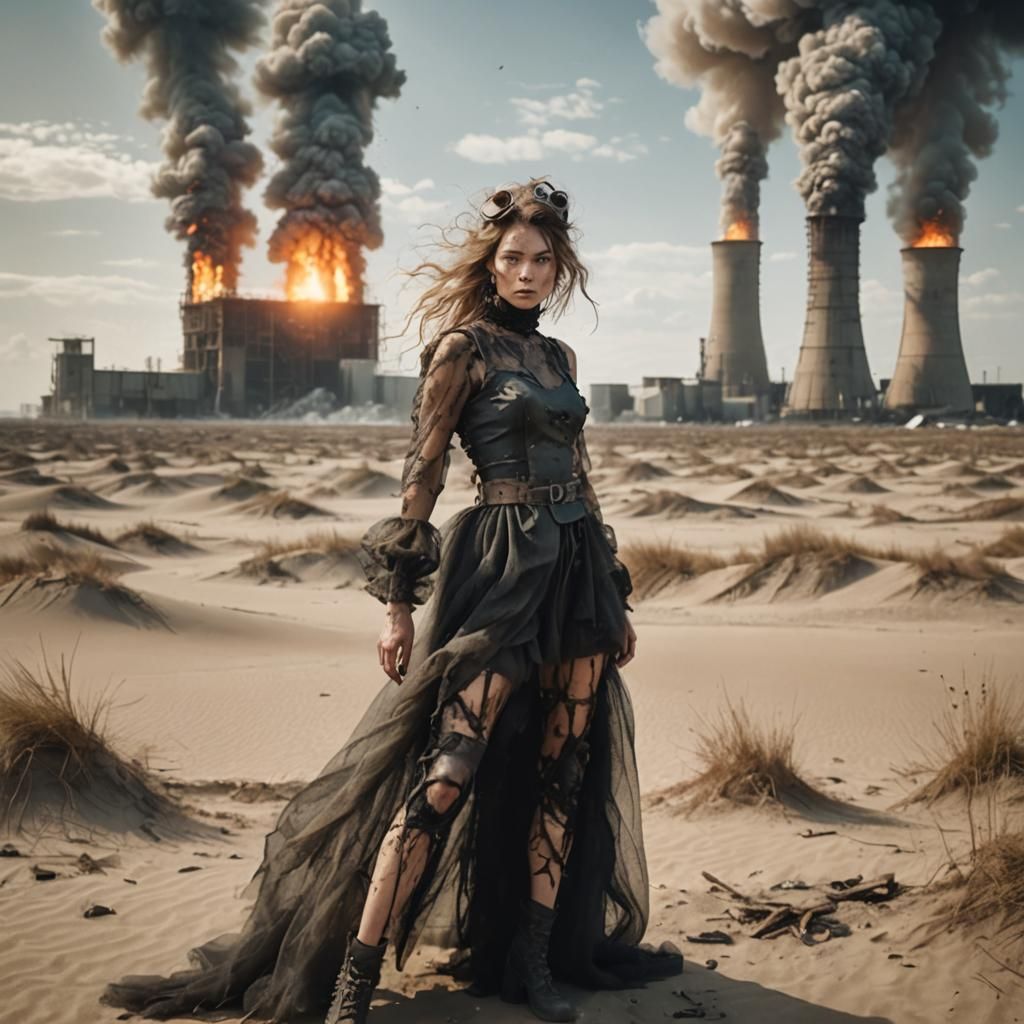 Ethereal Post-Apocalyptic Woman in Wasteland
