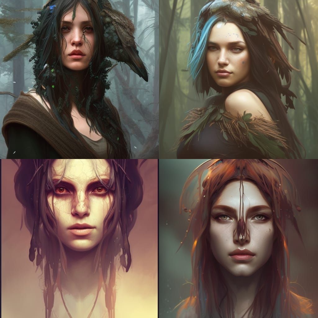 Raven Swamp Druid Portrait in Detailed Style