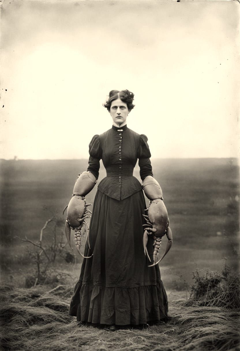 Victorian Lobster Woman in Foggy Moor Photo
