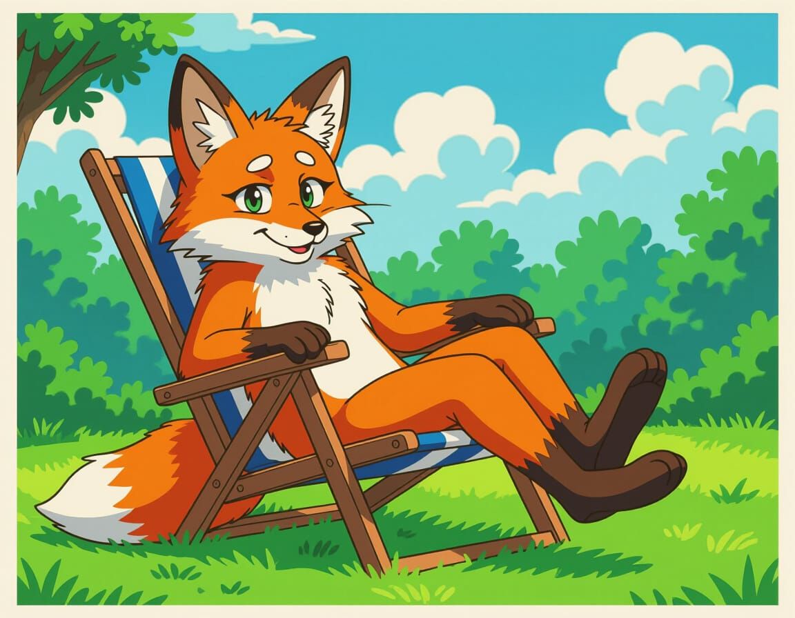 Relaxed Fox in Lawn Chair: Looney Tunes Style