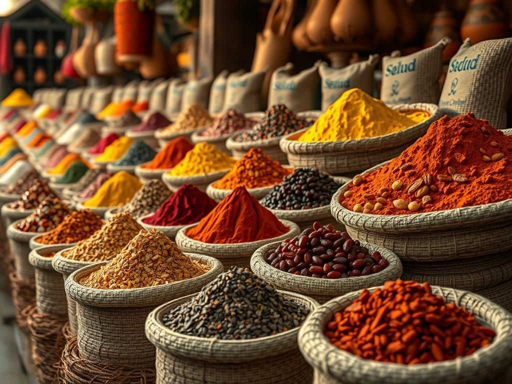 Colorful Exotic Spices Display: Digital Matte Painting