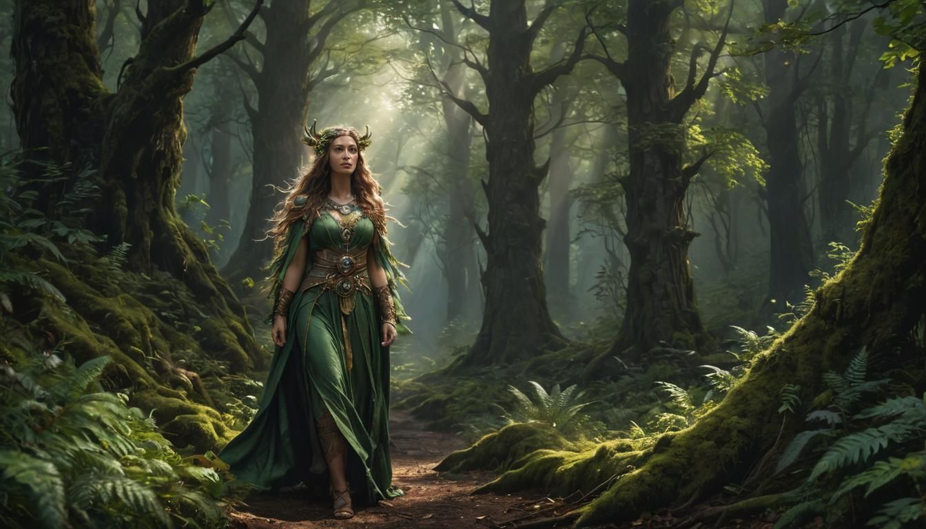 Mysterious Druid in Ethereal Forest: Oil Painting