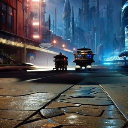 Steampunk DeLorean Van in Cyberpunk Cityscape