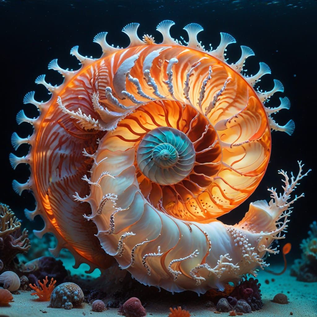 Hyperreal Chambered Nautilus Reflecting Volcanic Light