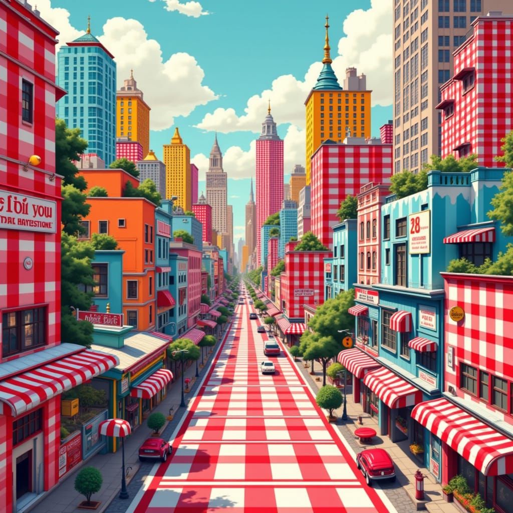 Gingham Metropolis Inspired by Garcia, Mead, Miyazaki