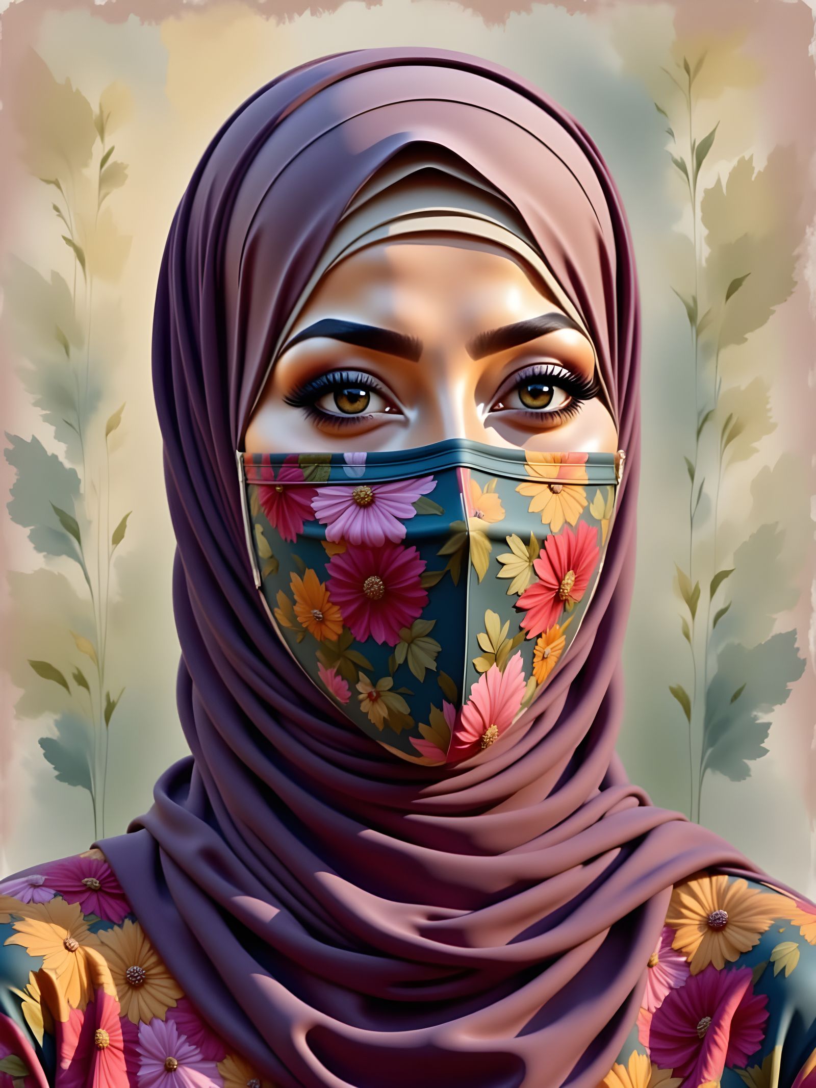 Woman in Hijab and Mask Portrait