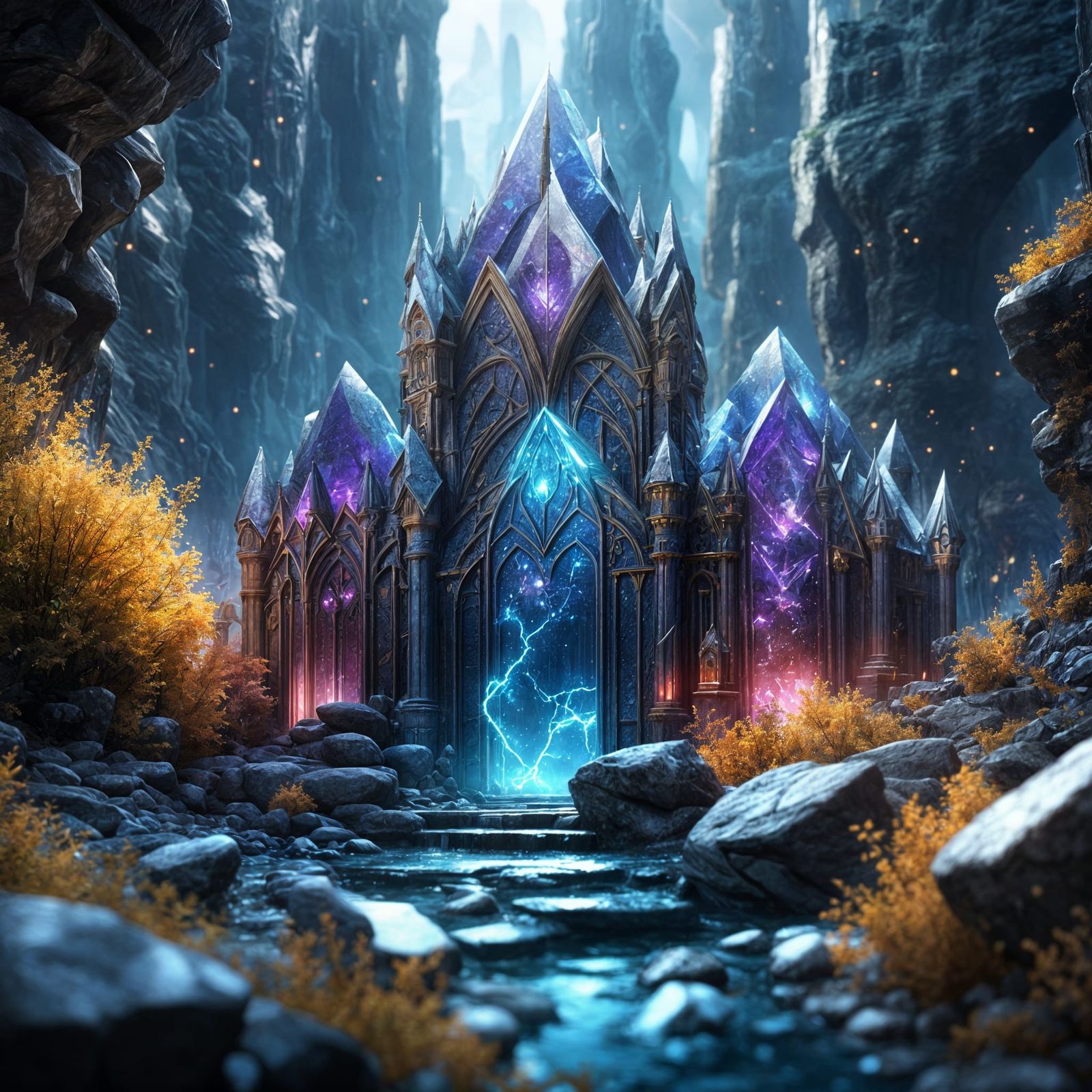Fantastical Galvanized Crystals in Detailed Matte Painting