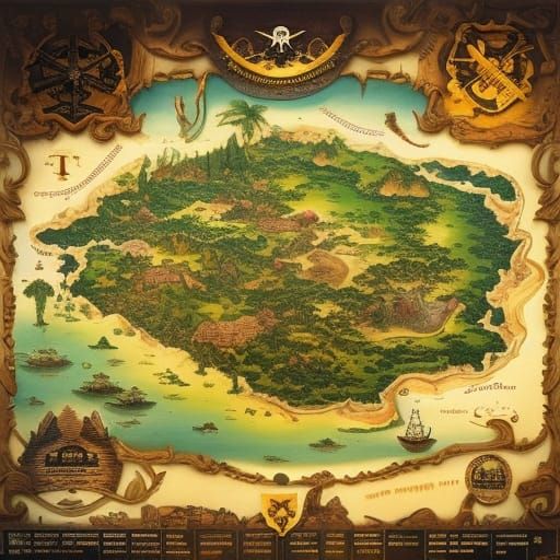 Intricate Pirate Treasure Map on Parchment