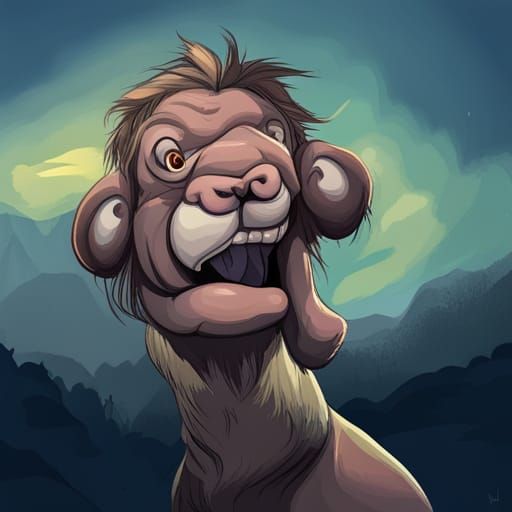 Cartoon Human Hippo with Lion Face
