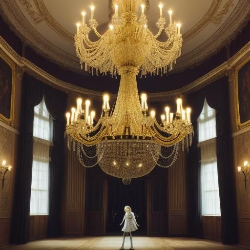 Woman Swinging from Chandelier