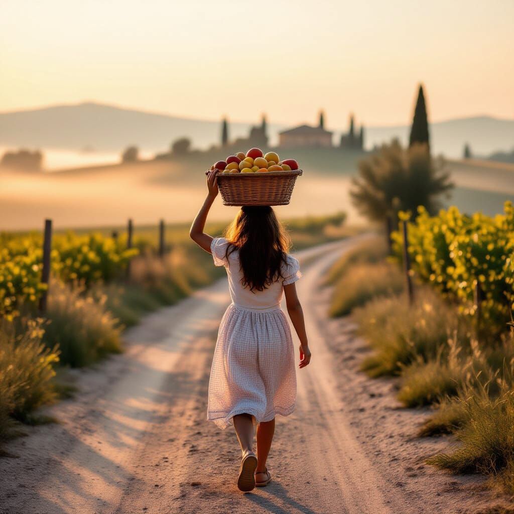 Italian Girl with Fruit Basket at Dawn