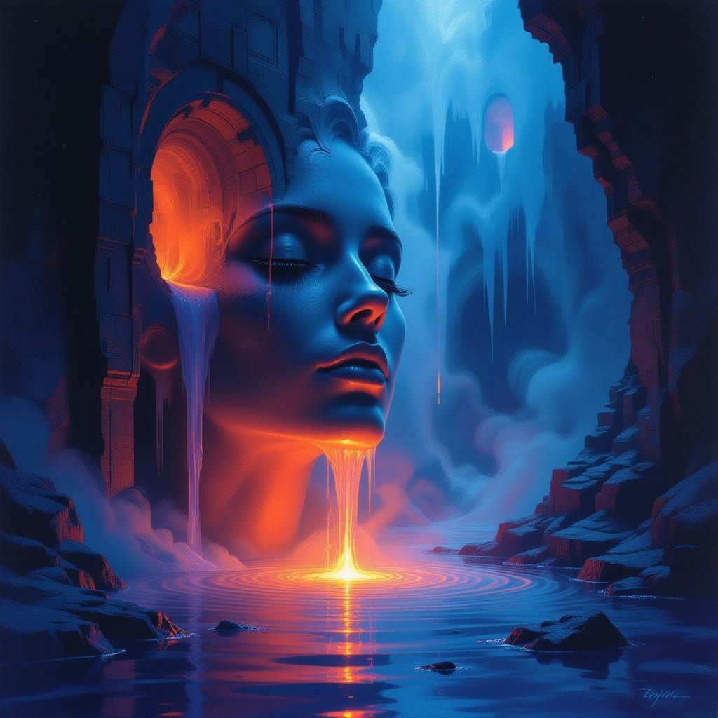 Surrealist Plasma Emanating from Human Form Oil Painting