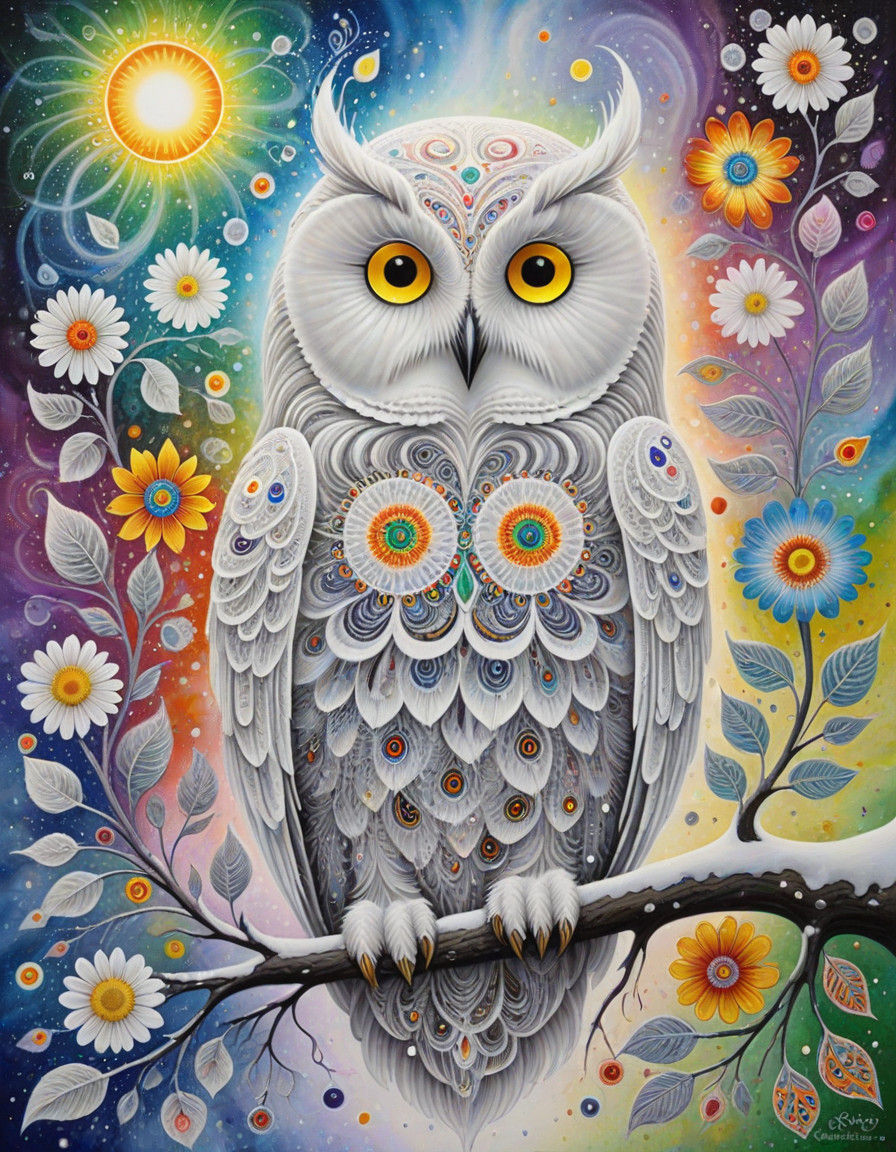Enchanted Soot Painting of a Dreamlike White Owl