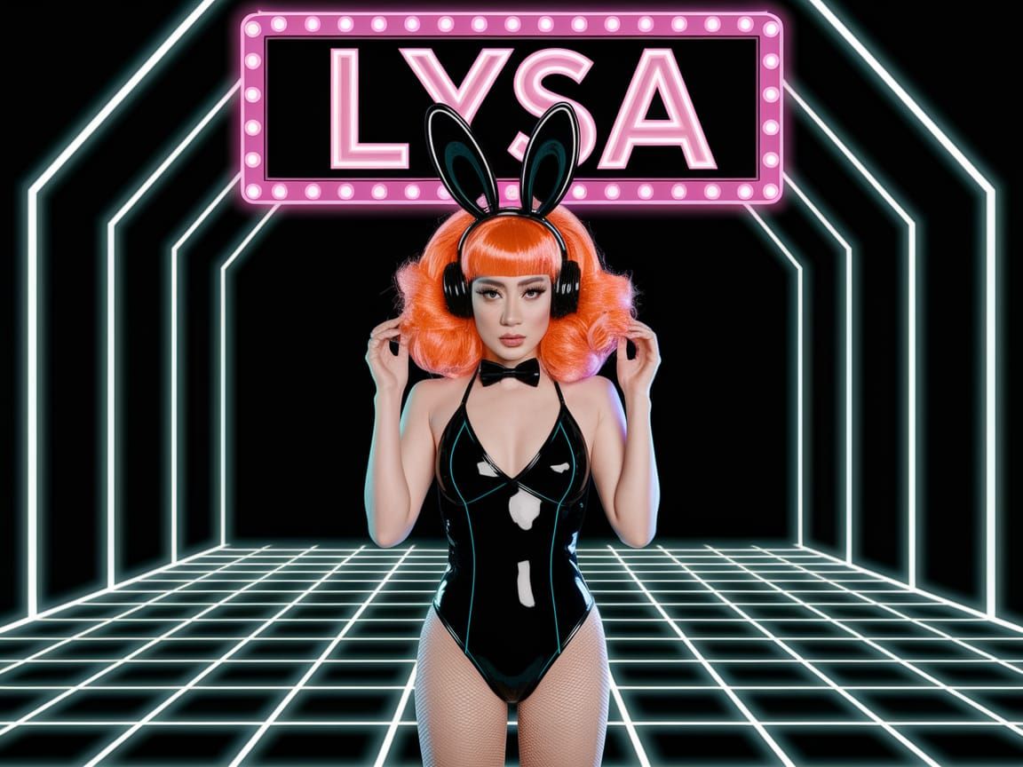 Neon Ladyboy Rave Goddess in Futuristic Blacklight Environme...