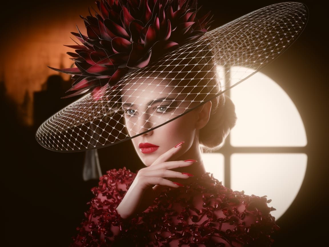 Elegant Lady in Haute Couture with Oversized Hat
