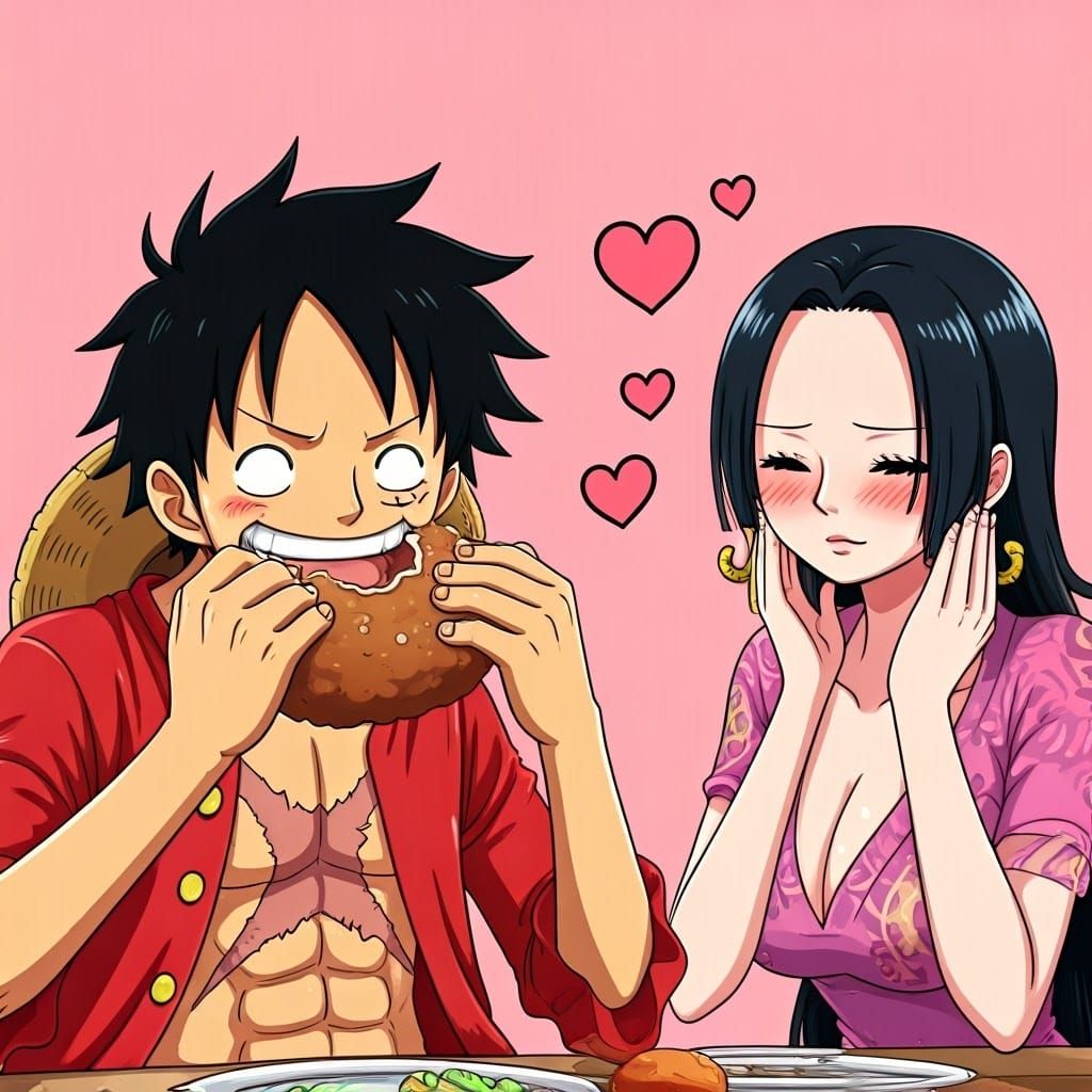 Joyful Luffy Devours Meatball in Vibrant One Piece-Inspired ...