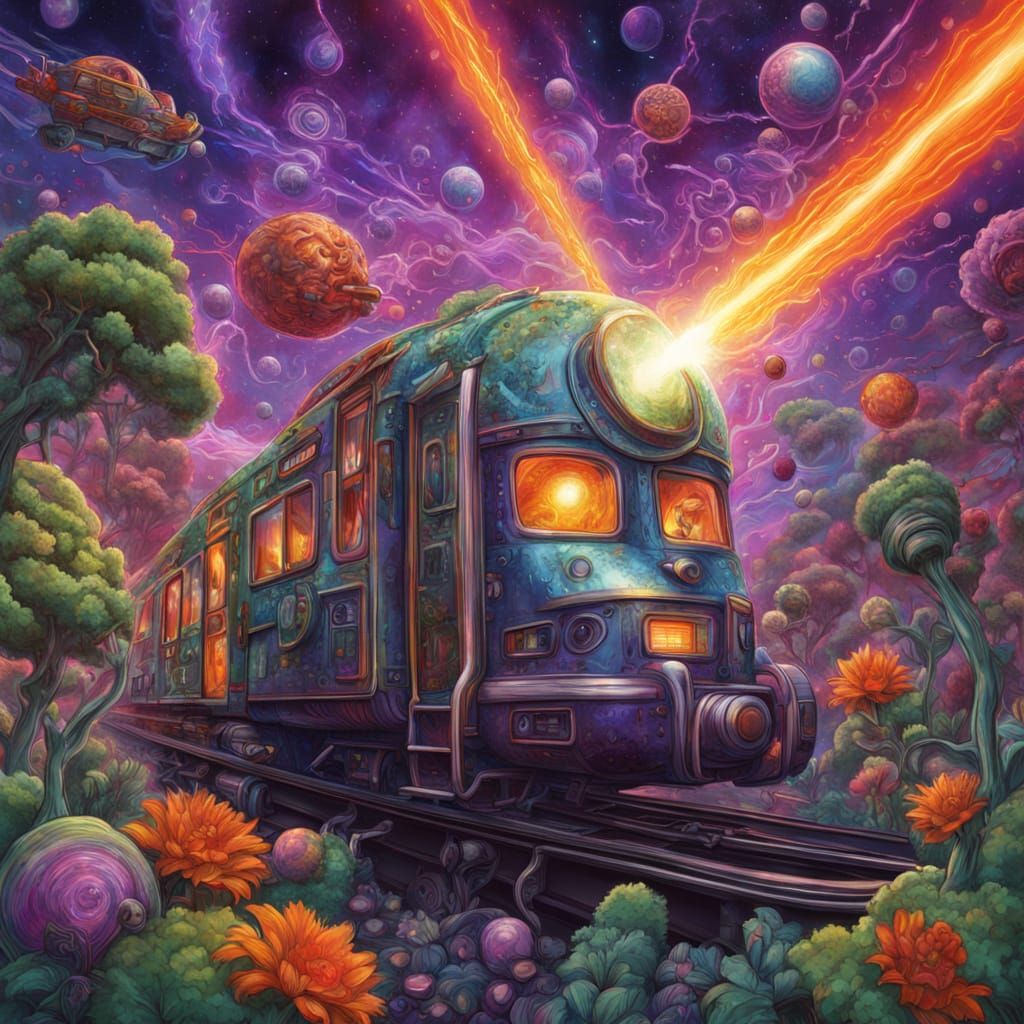 Surreal Cosmic Halloween Scene in Mixed Media