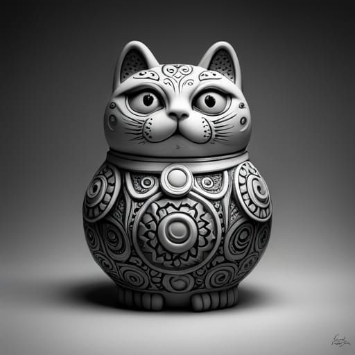 Sinister Noir: Detailed Porcelain Demon Cat Photo