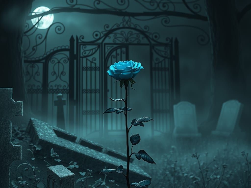 Blue Rose in Gothic Graveyard Digital Painting