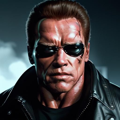 Cinematic Terminator Film Still with Arnold Schwarzenegger