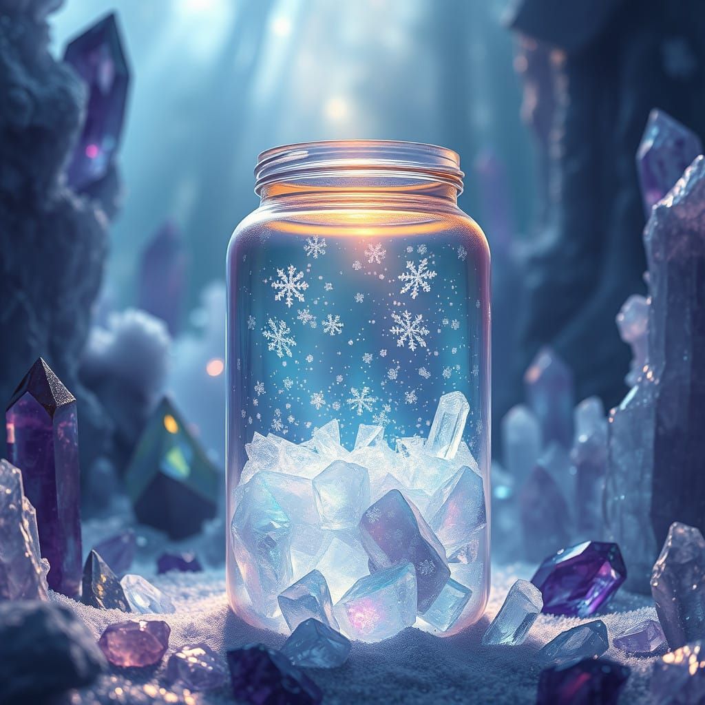 Iridescent Crystal Jar Overflows with Glowing Snowflakes in....