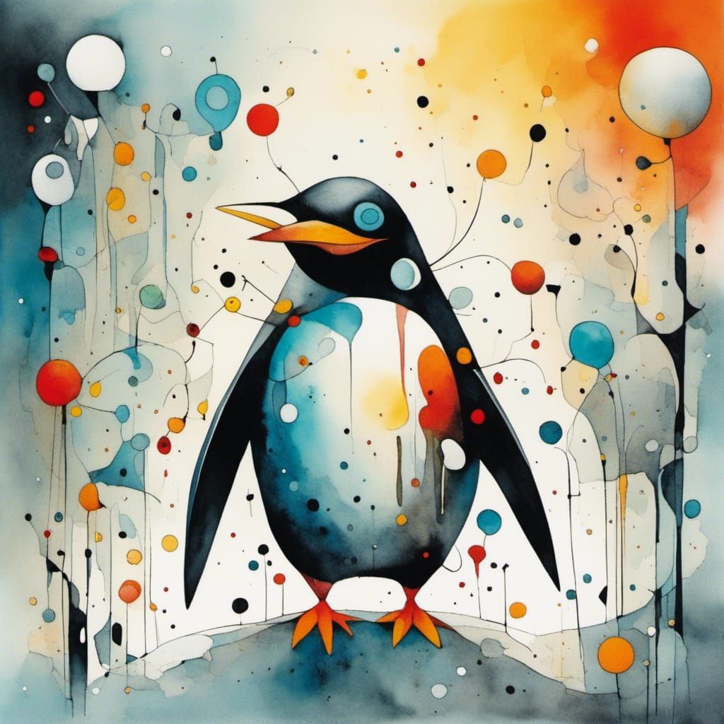 Cyborg Penguin in a Futuristic Style