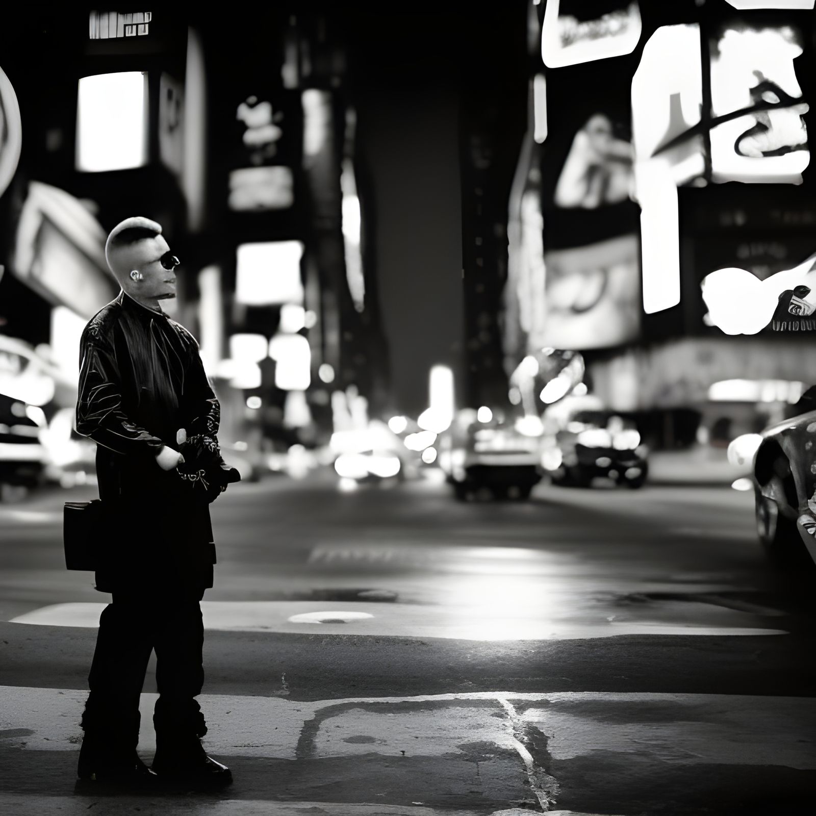 Mohawk Man in New York City at Night