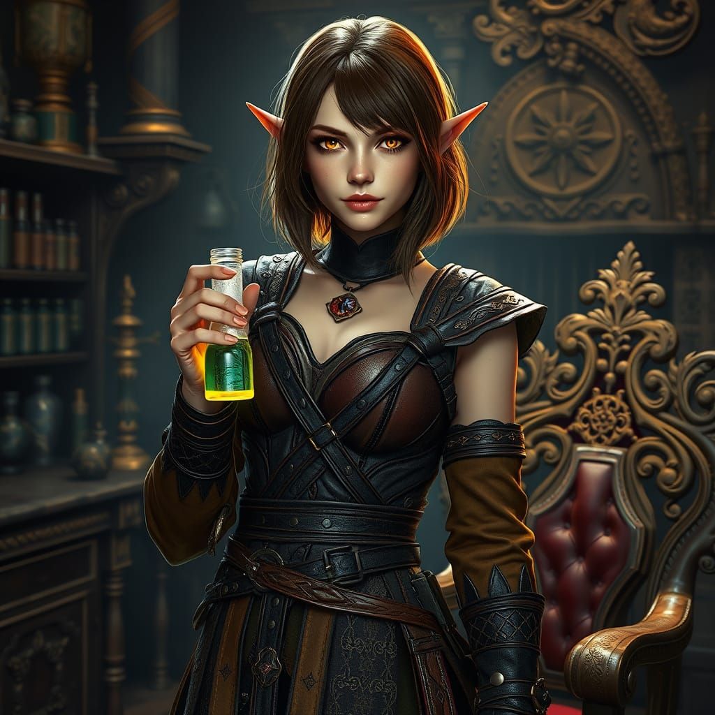 Half-Elf Artificer in Laboratory, Mystical Realism Style